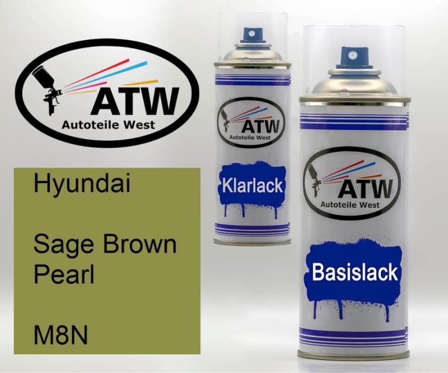 Hyundai, Sage Brown Pearl, M8N: 400ml Sprühdose + 400ml Klarlack - Set, von ATW Autoteile West.